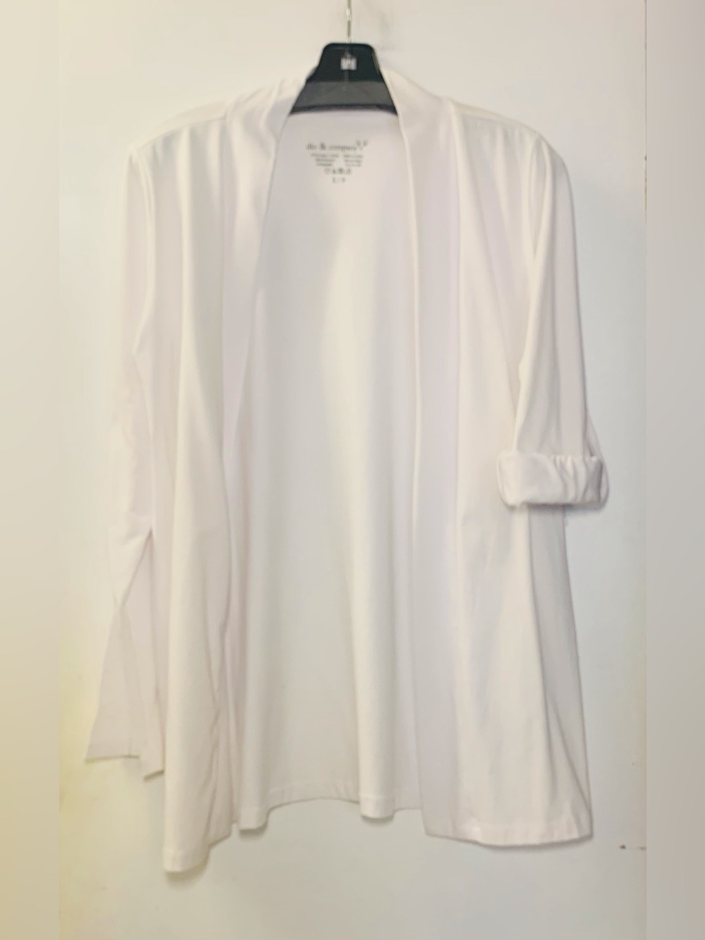 DKR Apparel Cotton Blend Convertible Sleeve Open Cardigan-White